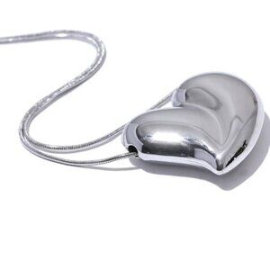 Silver Trendy Stainless Steel Smooth Thick Heart Love Necklace Pendant 1…